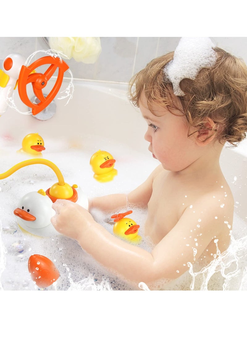 Excefore - Bathtub Toys for Kids, Multifunctional Toddlers Shower Sprayer, Yellow Duck Bath Toys with 3 Bath Ducks & 4 Toddlers Shower Sprayer, Water Toys Shower Head - Image 1