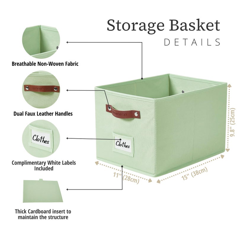 DECOMOMO Storage Baskets for Shelves - Large 15"x11"x10" Foldable Fabric Storage Bins, Baskets for Organizing with Labels (Green, 4pcs) - Image 4