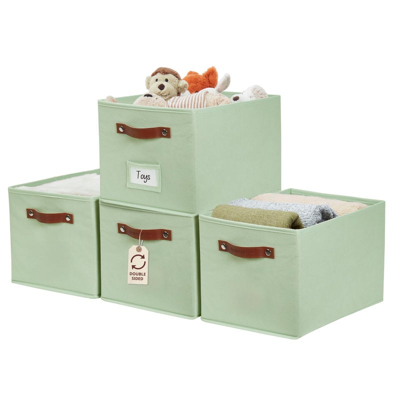 DECOMOMO Storage Baskets for Shelves - Large 15"x11"x10" Foldable Fabric Storage Bins, Baskets for Organizing with Labels (Green, 4pcs) - Image 1