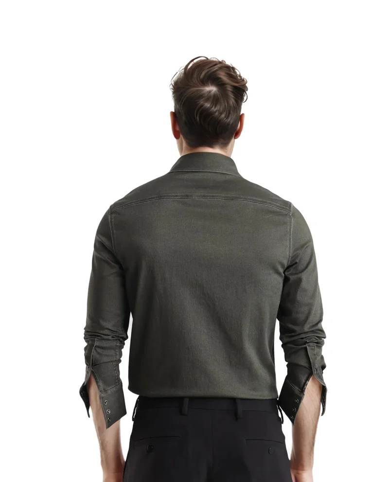 Rare Rabbit Rare Rabbit Men Xenor Olive Full Sleeve Collared Neck Plain Shirt