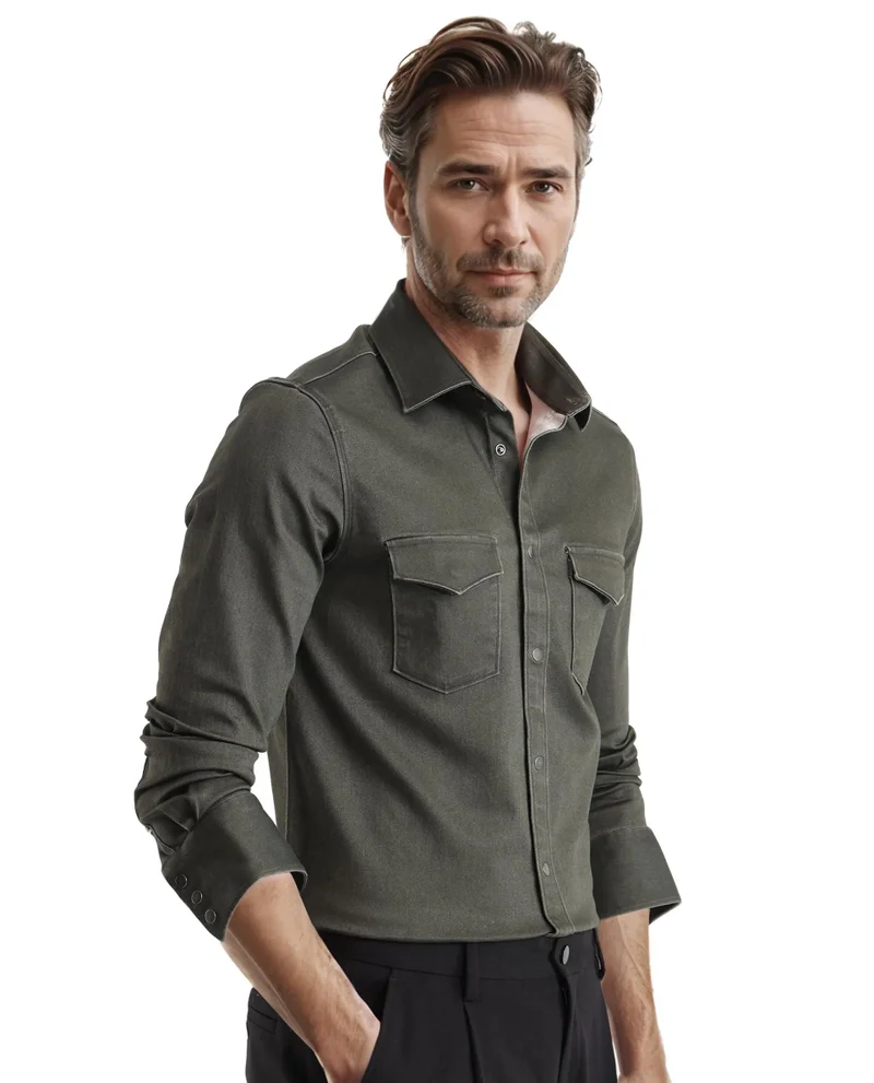 Rare Rabbit Rare Rabbit Men Xenor Olive Full Sleeve Collared Neck Plain Shirt