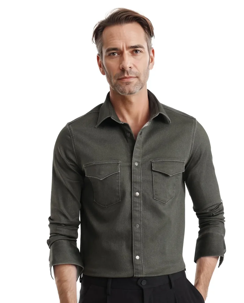 Rare Rabbit Rare Rabbit Men Xenor Olive Full Sleeve Collared Neck Plain Shirt