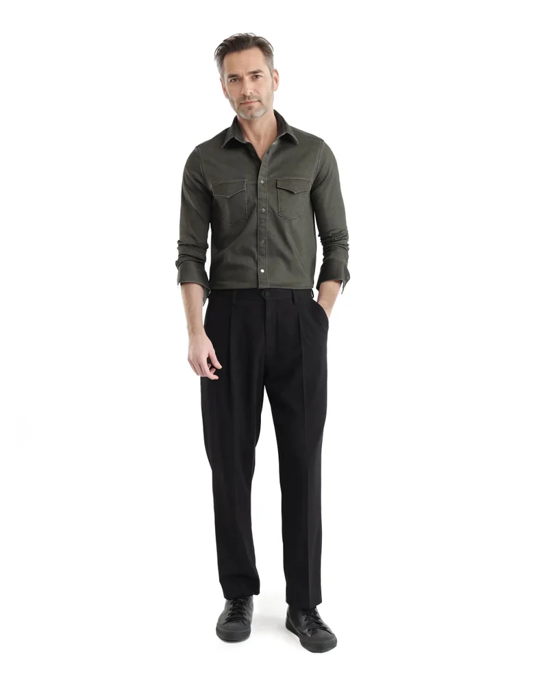 Rare Rabbit Rare Rabbit Men Xenor Olive Full Sleeve Collared Neck Plain Shirt
