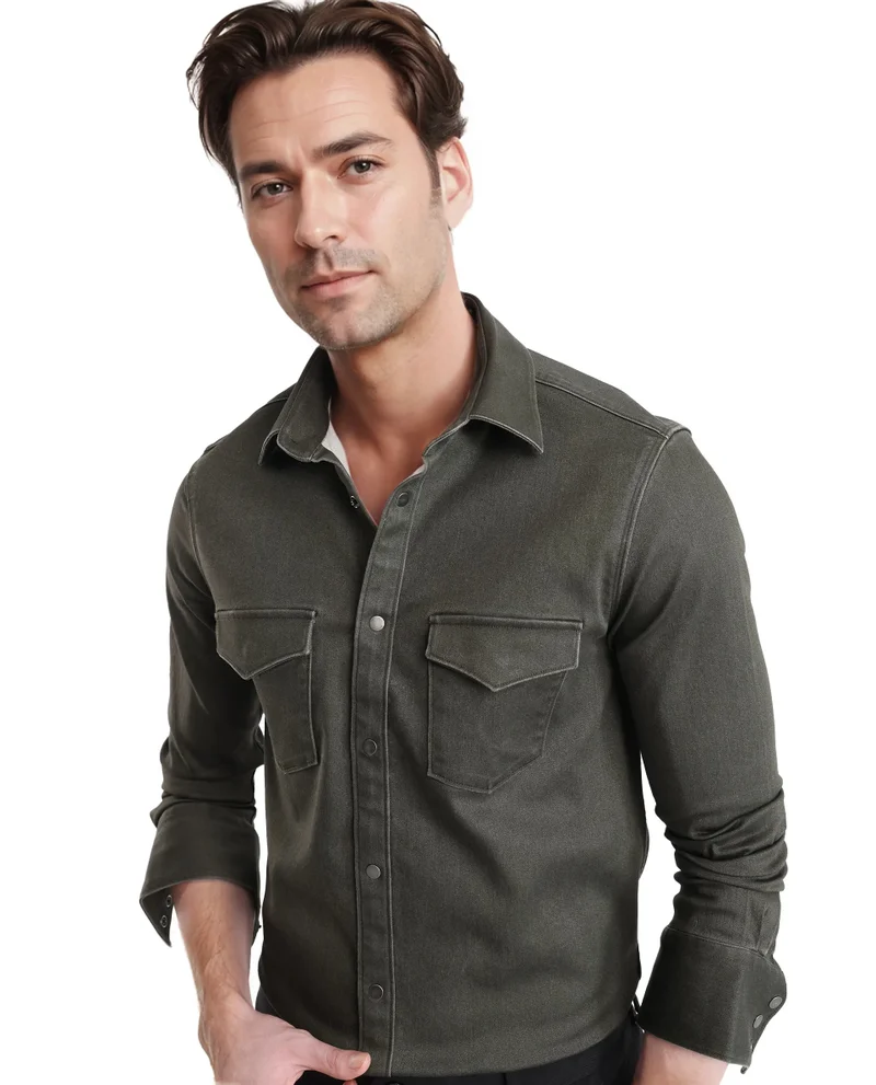Rare Rabbit Rare Rabbit Men Xenor Olive Full Sleeve Collared Neck Plain Shirt