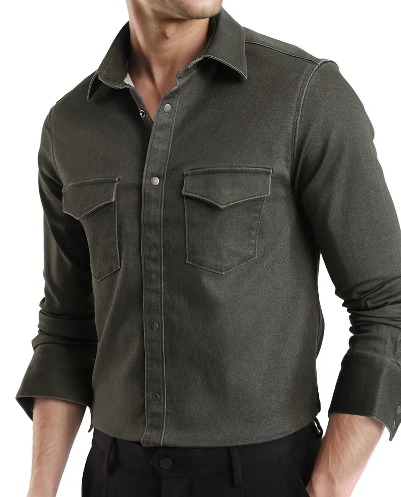 Rare Rabbit Rare Rabbit Men Xenor Olive Full Sleeve Collared Neck Plain Shirt