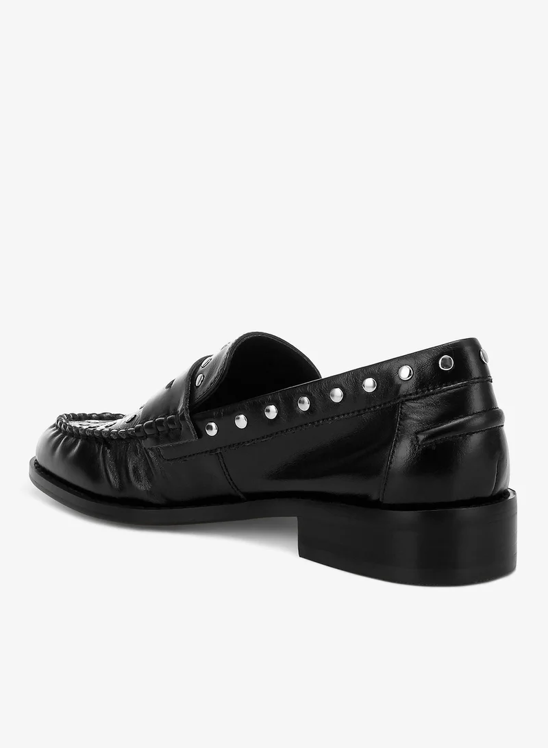 London Rag  Studs Embellished Leather Loafers in Black for Women | Best Price UAE