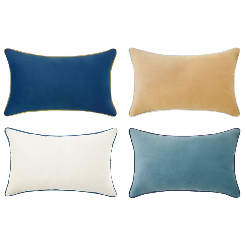 MONDAY MOOSE Decorative Throw Pillow Covers Cushion Cases  Set of 4 Soft Velvet Modern Double-Sided Designs  Mix and Match for Home Decor  Pillow Inserts Not Included (12x20 inch  Blue/Beige) - Image 1