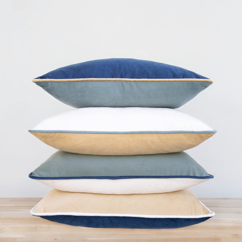 MONDAY MOOSE Decorative Throw Pillow Covers Cushion Cases  Set of 4 Soft Velvet Modern Double-Sided Designs  Mix and Match for Home Decor  Pillow Inserts Not Included (12x20 inch  Blue/Beige) - Image 4