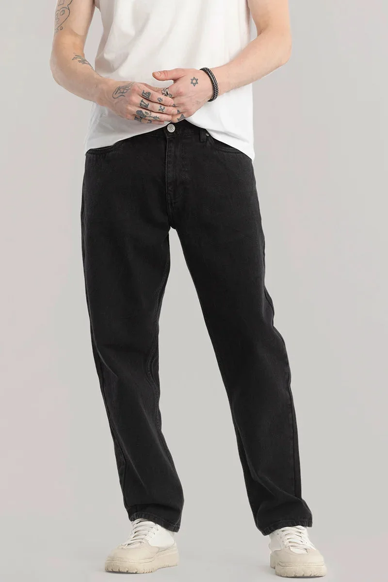 SNITCH Black Solid Relaxed Casual Jeans