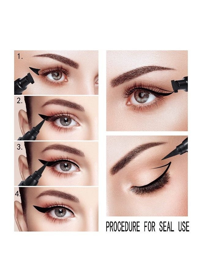 Winged Eyeliner Stamp-2 Pens, Waterproof Long Lasting Quick Flick Wingliner, Lasting Smudgeproof Natural Cat Eye Vamp Liquid Eye Liner Black(Small Triangle)