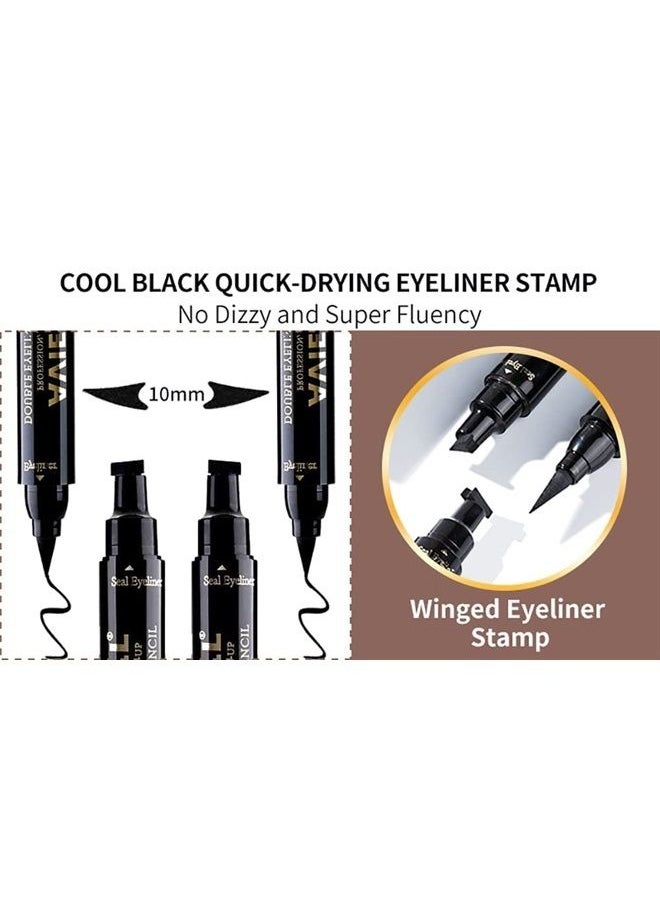 Winged Eyeliner Stamp-2 Pens, Waterproof Long Lasting Quick Flick Wingliner, Lasting Smudgeproof Natural Cat Eye Vamp Liquid Eye Liner Black(Small Triangle)