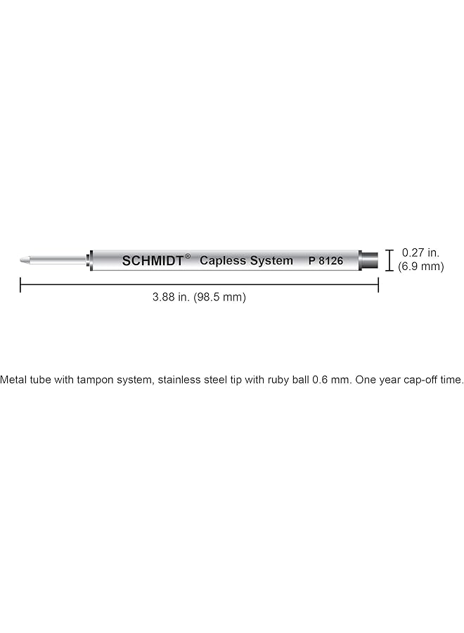 Schmidt P8126 Short Capless Rollerball Refill Fine Point 0.6Mm Blue 2 Pack Blister Sc58120  - Image 5