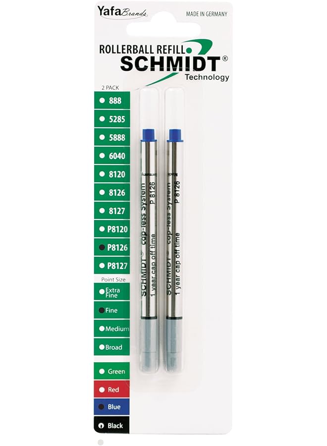 Schmidt P8126 Short Capless Rollerball Refill Fine Point 0.6Mm Blue 2 Pack Blister Sc58120  - Image 1
