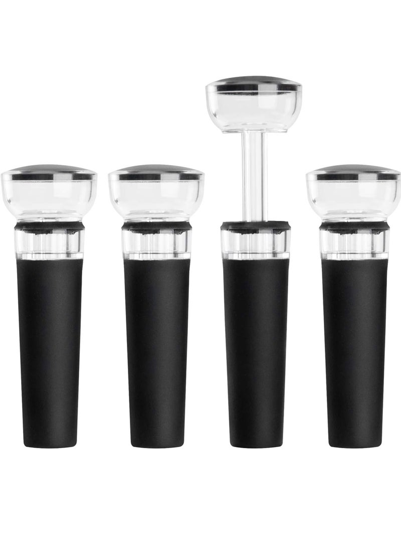 Oasisgalore Set of 4 Wine Stoppers, Wine Bottle Stopper with Built-in Vacuum Wine Saver Pump Food-safe Silicone Caps, Keep Wine Fresh Up to a Week  - Image 1