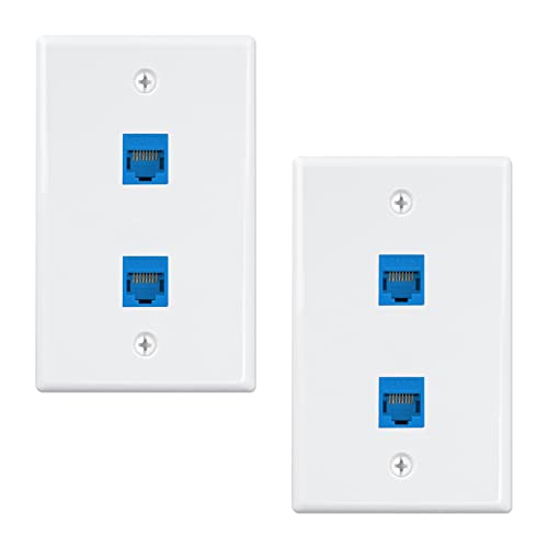 iwillink (2-Pack) 2-Port Ethernet Wall Plate, Keystone Jack Wall Plates with RJ45 Keystone Inline Coupler insert, Female to Female Cat6 RJ45 Wall Plate, Blue - Image 1