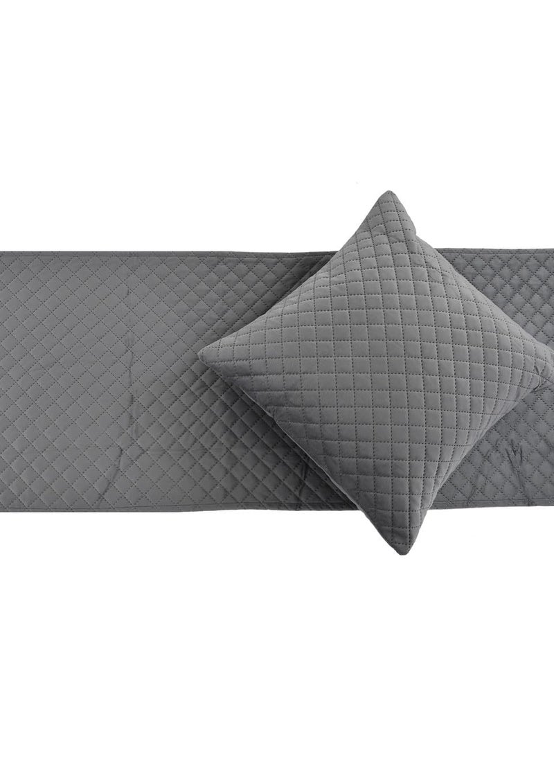 SHRIANAND CREATIONS SHRIANAND CREATIONS 200TC Solid Quilted Velvet Bed Runner Scarf with Matching Cushion CoversSlipcover Mattress ProtectorBed Linen ScarfDecorative Set for BedroomsHotel RoomsGuest Rooms Grey  - Image 3