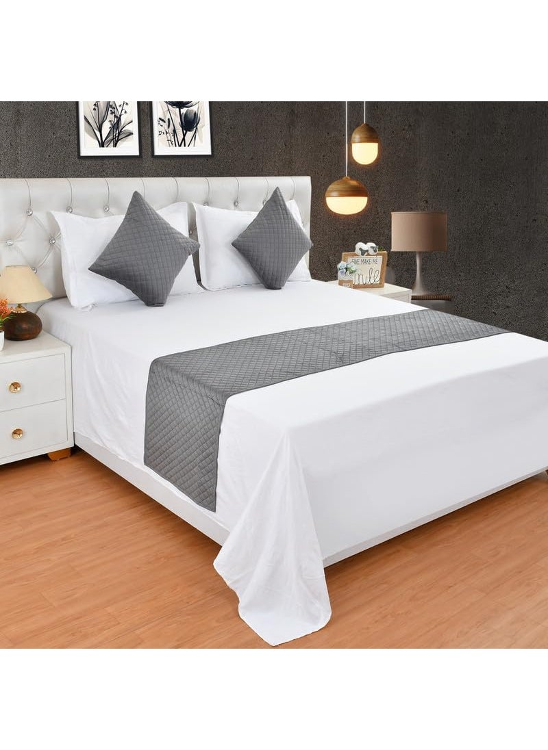SHRIANAND CREATIONS SHRIANAND CREATIONS 200TC Solid Quilted Velvet Bed Runner Scarf with Matching Cushion CoversSlipcover Mattress ProtectorBed Linen ScarfDecorative Set for BedroomsHotel RoomsGuest Rooms Grey  - Image 1
