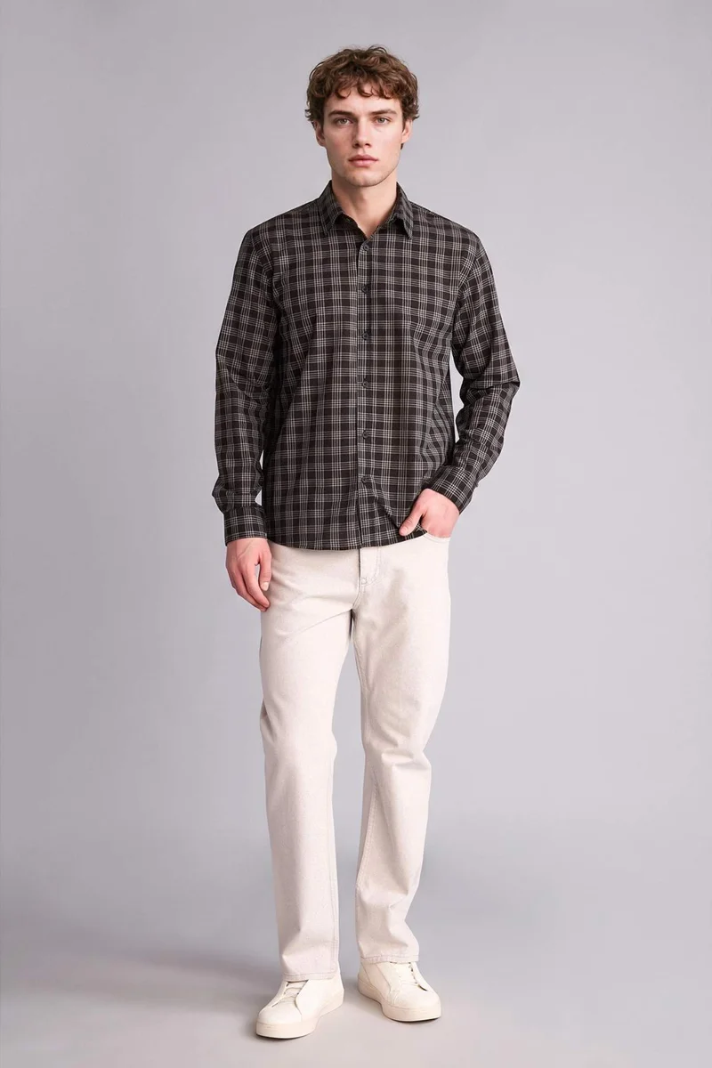 DeFacto Regular Fit Polo Collar Voile Long Sleeve Shirt