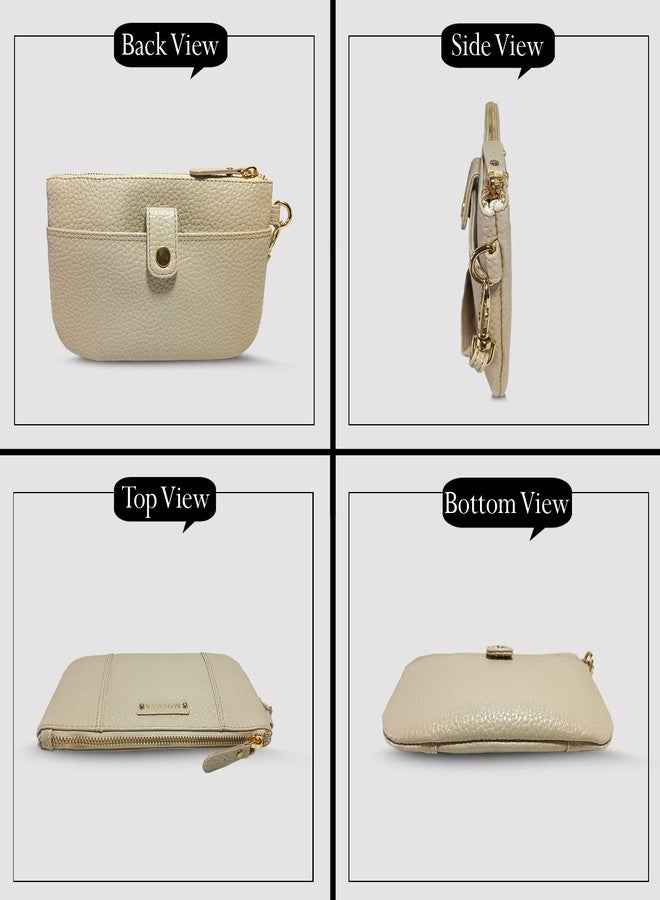 MANDAVA Ladies PU Leather Hand Clutch Wallet | Women's Zip Around Purse Bag with Detachable Wristlet Strap (Cream) - Image 2