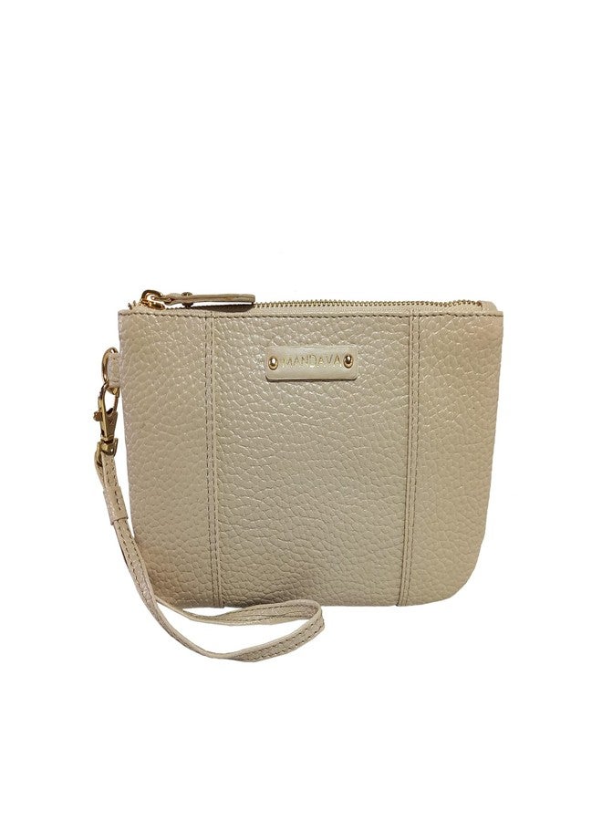 MANDAVA Ladies PU Leather Hand Clutch Wallet | Women's Zip Around Purse Bag with Detachable Wristlet Strap (Cream) - Image 1