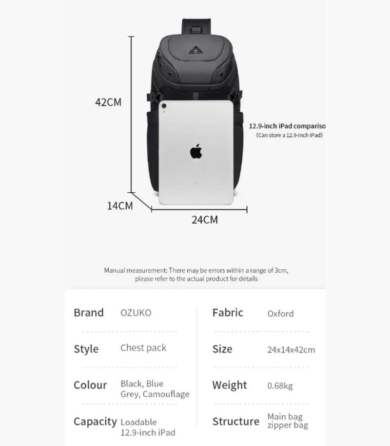 OZUKO Waterproof Crossbody Sling Bag for Men With Tripod Holder, Umbrella Pocket, Tablet Organizer, Anti-Theft Shoulder Bag, Tech-Ready Sports Bag, Blue, 9730 - Image 5
