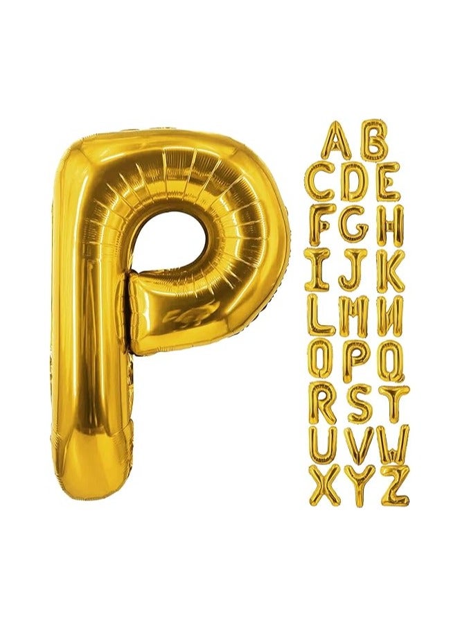 جولد إيدج بالونات هيليوم من رقائق معدنية على شكل حرف P ذهبي عملاق مقاس 32 بوصة، بالون مايلر كبير واحد، مستلزمات زينة حفلات أعياد الميلاد وحفلات استقبال المولود (ذهبي P) - Image 1