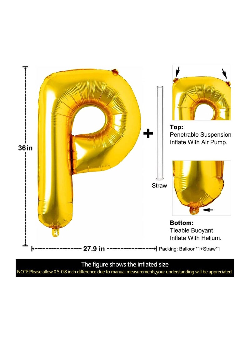 جولد إيدج بالونات هيليوم من رقائق معدنية على شكل حرف P ذهبي عملاق مقاس 32 بوصة، بالون مايلر كبير واحد، مستلزمات زينة حفلات أعياد الميلاد وحفلات استقبال المولود (ذهبي P) - Image 2