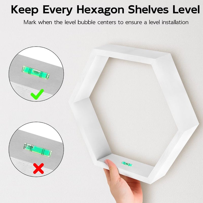 CADUKE Hexagon Floating Shelves Set of 3, White Wooden Hexagon Shelves for Wall Decor, Modern Honeycomb Floating Hanging Shelf, Decorative Wall Organizer for Living Room, Bedroom, Bathroom - Image 2