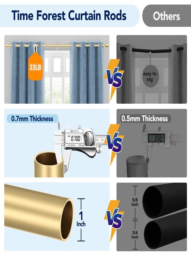 Time Forest 2 Pack Curtain Rods for Windows 48 to 84 Inch(4-7ft), 1 Inch Gold Curtain Rods Set, Adjustable Heavy Duty Curtain Rod, Outdoor Curtain Rods for Patio Bedroom, Modern Style Drapery Rods, Size 32"- 90" - Image 3