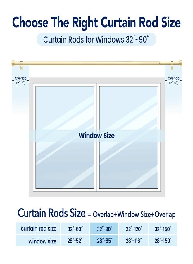 Time Forest 2 Pack Curtain Rods for Windows 48 to 84 Inch(4-7ft), 1 Inch Gold Curtain Rods Set, Adjustable Heavy Duty Curtain Rod, Outdoor Curtain Rods for Patio Bedroom, Modern Style Drapery Rods, Size 32"- 90" - Image 5