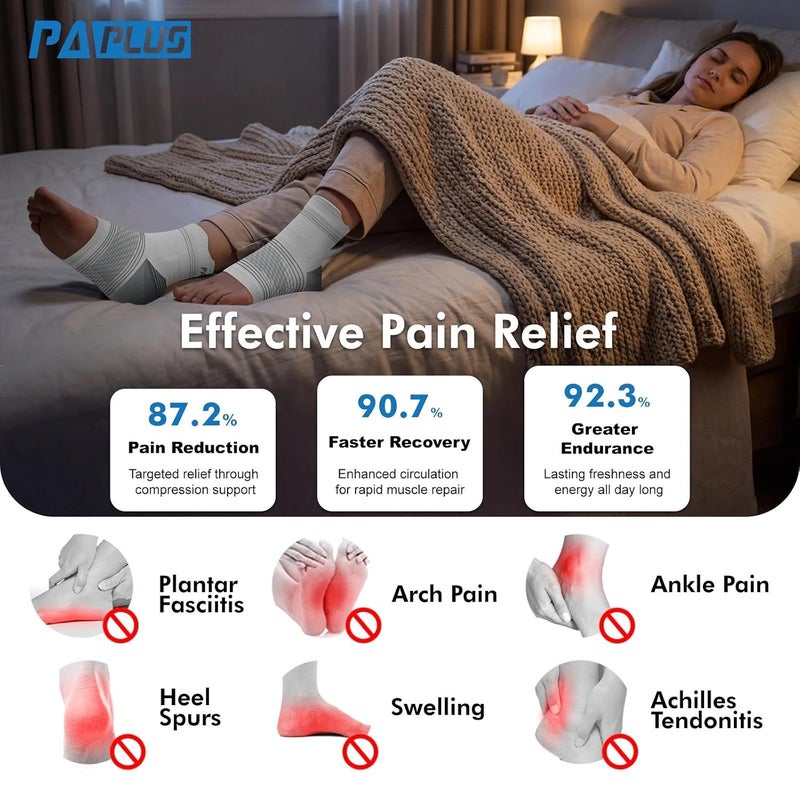 PAPLUS Plantar Fasciitis Sock (6 Pairs) for Men and Women, Compression Foot Sleeves with Arch and Ankle Support (White, Large) - Image 2