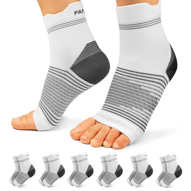 PAPLUS Plantar Fasciitis Sock (6 Pairs) for Men and Women, Compression Foot Sleeves with Arch and Ankle Support (White, Large) - Image 1