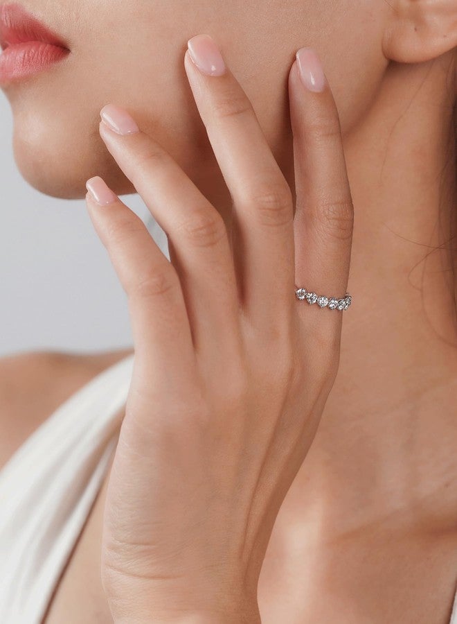 IMOLOVE خواتم زفاف من المويسانايت للنساء من إيمولوف، خواتم أنيقة قابلة للتكديس مرصعة بتسعة أحجار مستديرة، خواتم فضية مطلية بالذهب الأبيض عيار 18 قيراطًا، مقاسات من 5 إلى 11، 7.5، معدن - Image 3