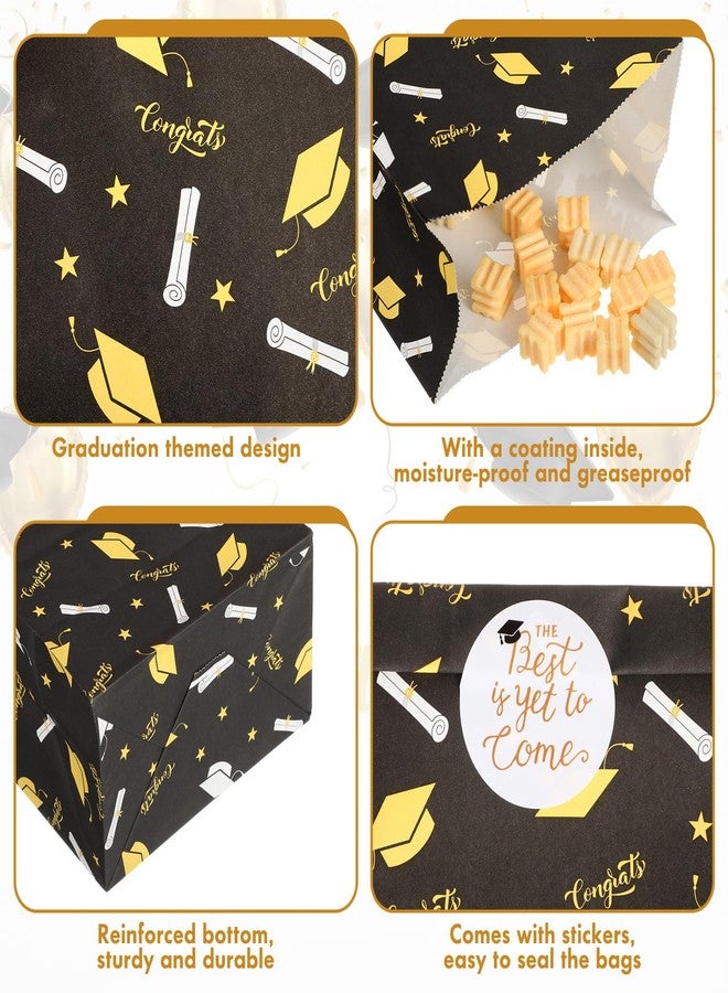 Kolldenn 30 Pcs 2026 Graduation Treat Paper Bags with Sticker Congrat Grad Party Favors Bags Black Gold Snack Candy Goodie Wrapping Gift Bag for Senior College Masters Degree Graduation (Black - Image 3