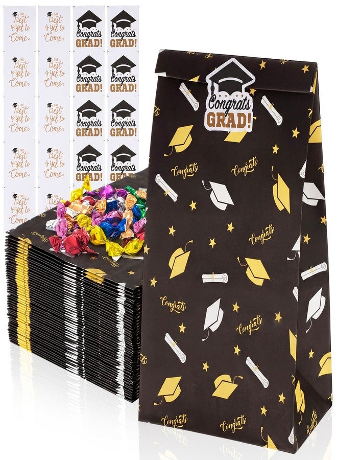 Kolldenn 30 Pcs 2026 Graduation Treat Paper Bags with Sticker Congrat Grad Party Favors Bags Black Gold Snack Candy Goodie Wrapping Gift Bag for Senior College Masters Degree Graduation (Black - Image 1
