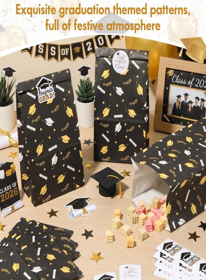 Kolldenn 30 Pcs 2026 Graduation Treat Paper Bags with Sticker Congrat Grad Party Favors Bags Black Gold Snack Candy Goodie Wrapping Gift Bag for Senior College Masters Degree Graduation (Black - Image 4