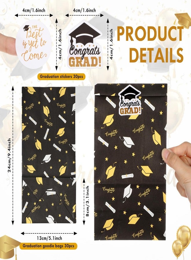 Kolldenn 30 Pcs 2026 Graduation Treat Paper Bags with Sticker Congrat Grad Party Favors Bags Black Gold Snack Candy Goodie Wrapping Gift Bag for Senior College Masters Degree Graduation (Black - Image 2
