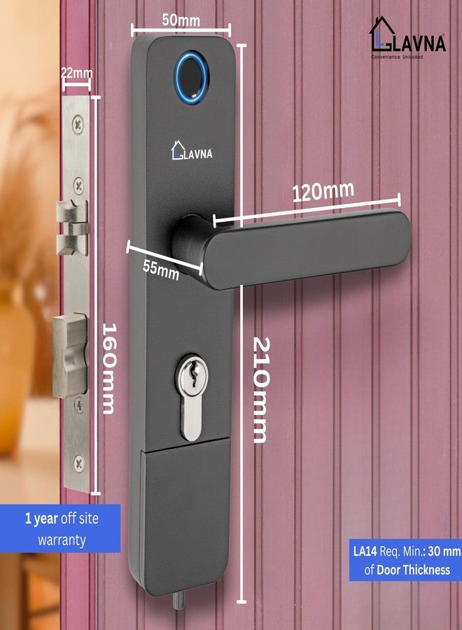 LAVNA Digital Door Lock | 3 Way Access | Fingerprint, Mobile app, Key Access | 2 Locking Bolts | Suitable for 30 mm to 45mm Wooden Door fit with Right N Left Door Side (LA14, Smart) - Image 4