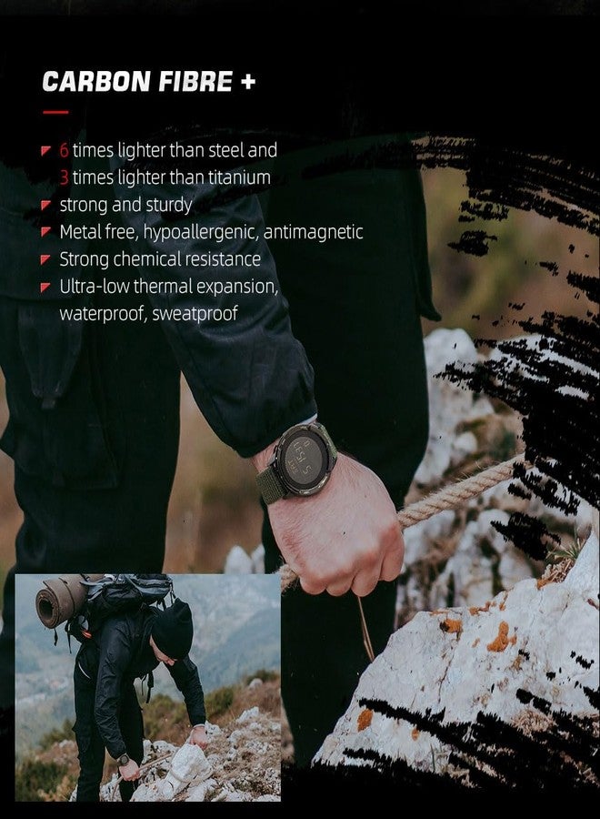 NORTH EDGE Men's Military Carbon Fiber Watch - Waterproof 164FT, Pedometer, Compass, Tactical Sports, Minimalist Metronome, EL Backlight, Nylon (Black), GREEN, Minimalist - Image 5