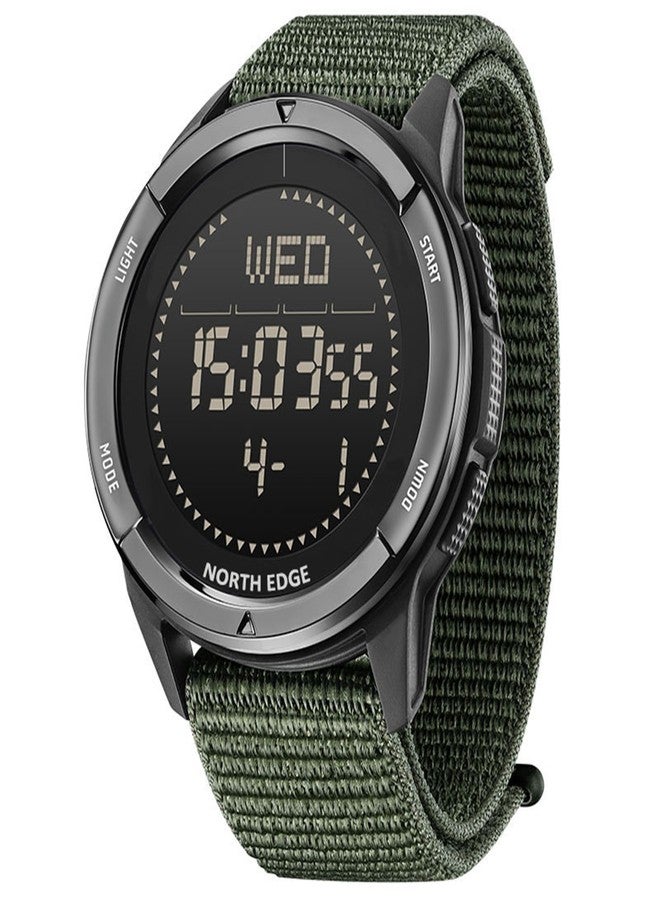 NORTH EDGE Men's Military Carbon Fiber Watch - Waterproof 164FT, Pedometer, Compass, Tactical Sports, Minimalist Metronome, EL Backlight, Nylon (Black), GREEN, Minimalist - Image 1