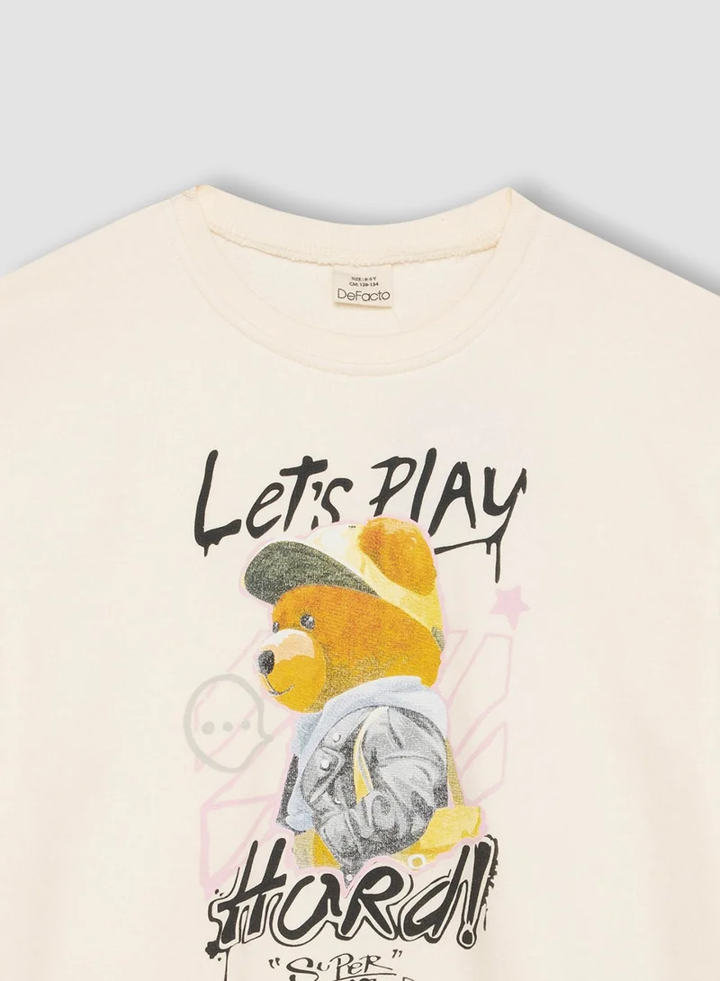 DeFacto Oversized Fit Crew Neck Bear Printed Sweatshirt