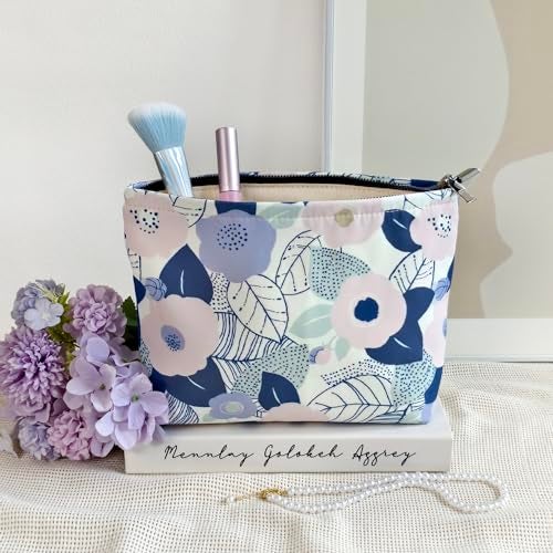 STARDW Aesthetic Floral Makeup Bag Cute Small Cosmetic Bags for Women Girls, Travel Toiletry Bag Large Capacity Zipper Makeup Pouch, Purse Organizer Pouches (Abstract Flowers) - Image 2