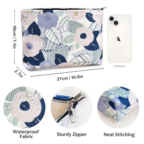 STARDW Aesthetic Floral Makeup Bag Cute Small Cosmetic Bags for Women Girls, Travel Toiletry Bag Large Capacity Zipper Makeup Pouch, Purse Organizer Pouches (Abstract Flowers) - Image 4