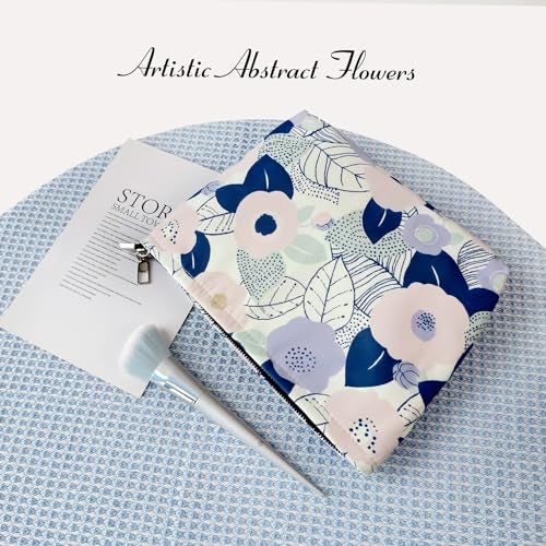 STARDW Aesthetic Floral Makeup Bag Cute Small Cosmetic Bags for Women Girls, Travel Toiletry Bag Large Capacity Zipper Makeup Pouch, Purse Organizer Pouches (Abstract Flowers) - Image 3