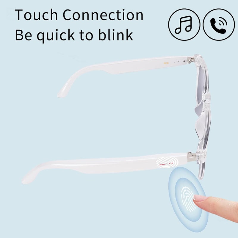 نظارات ذكية الذكاء الاصطناعي ، 144 لغة ترجمة نظارات بلوتوث موسيقى نظارات شمسية مع ميكروفون ودعم مكبر الصوت التصوير الفوتوغرافي عن بعد مساعد صوتي إطار أبيض (أبيض - Image 5
