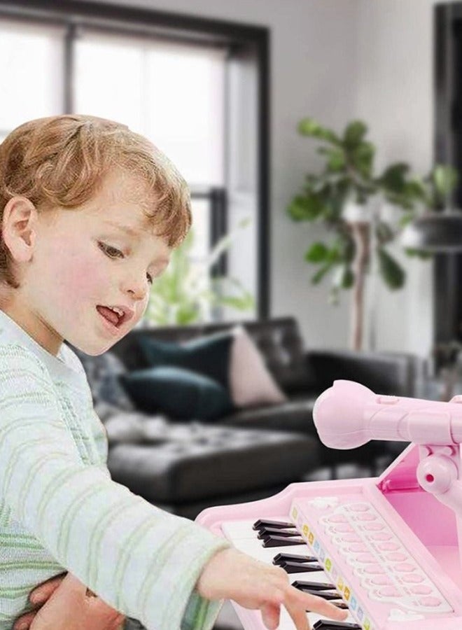 24-Key Pink Toddler Piano Keyboard Multifunctional Musical Electronic Toy with Microphone Ideal 1st Birthday Gift for Baby Girls Encourages Early Music Education - Image 2