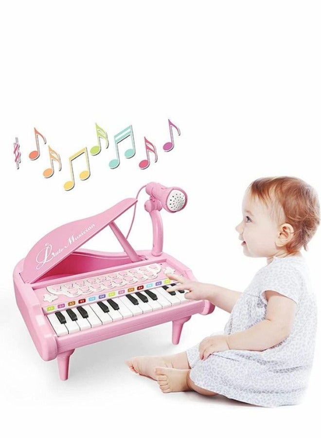 24-Key Pink Toddler Piano Keyboard Multifunctional Musical Electronic Toy with Microphone Ideal 1st Birthday Gift for Baby Girls Encourages Early Music Education - Image 1
