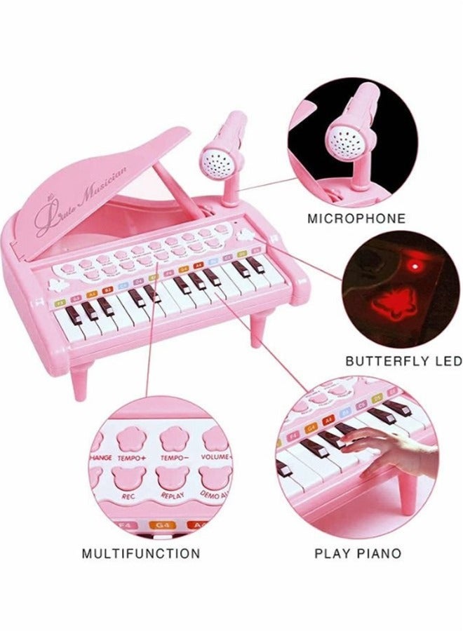 24-Key Pink Toddler Piano Keyboard Multifunctional Musical Electronic Toy with Microphone Ideal 1st Birthday Gift for Baby Girls Encourages Early Music Education - Image 4