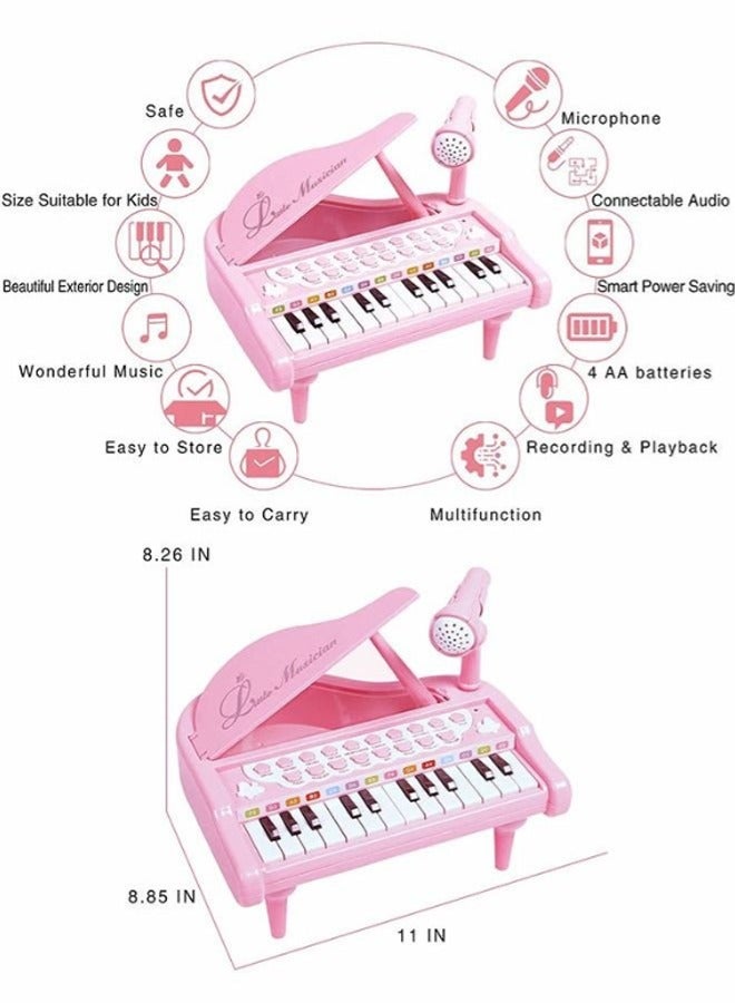 24-Key Pink Toddler Piano Keyboard Multifunctional Musical Electronic Toy with Microphone Ideal 1st Birthday Gift for Baby Girls Encourages Early Music Education - Image 3