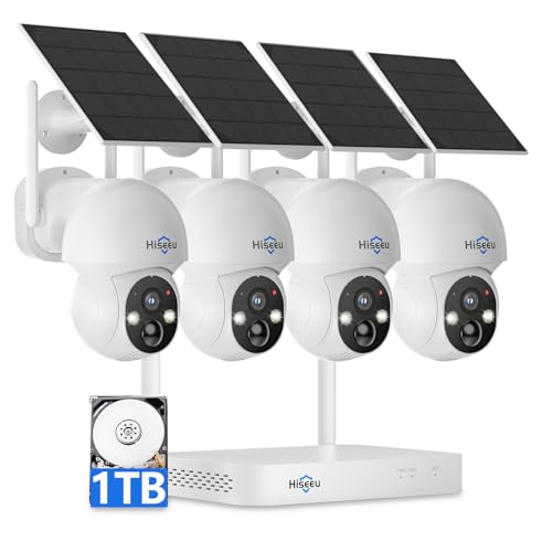 Hiseeu Solar Camera Wireless Outdoor Home Security Camera System 24G 5G WiFi SolarPowered 4MP 4 CamKit Color Night Vision 360 View Pan Tilt 1TB HDD Local Recording No Subscription - Image 1